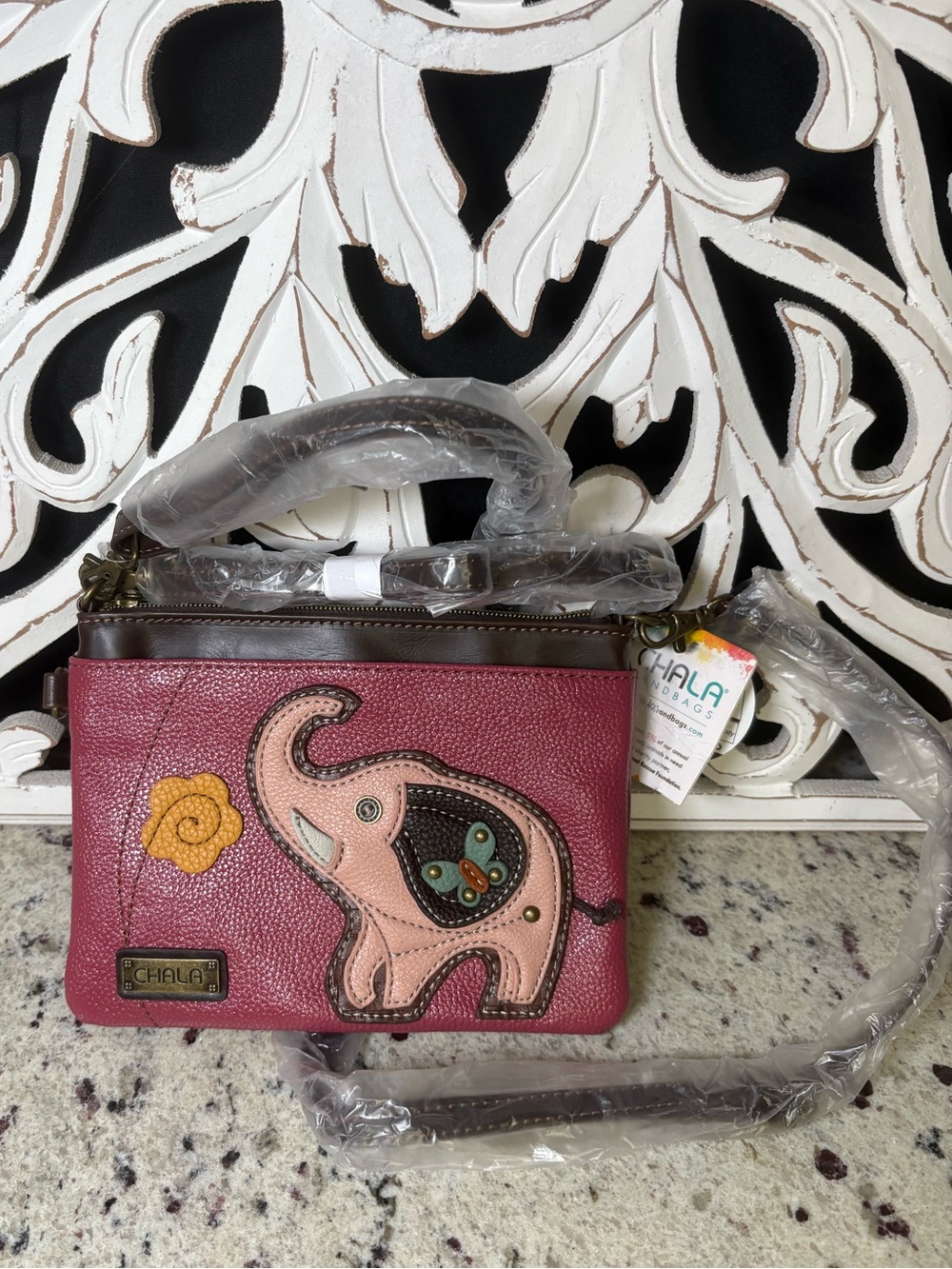 NWT Chala Magenta Elephant Crossbody Bag with Pink Accents